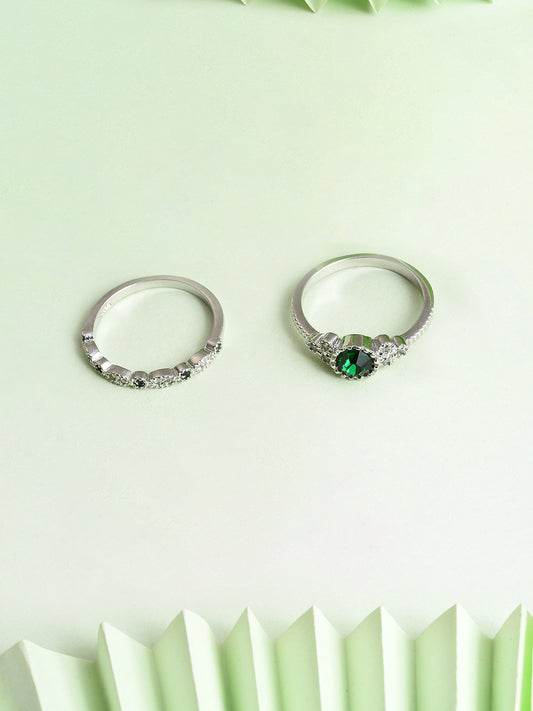 Pack Of 2 Silver Plated Designer Stone Ring