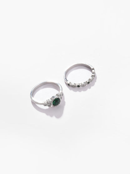 Pack Of 2 Silver Plated Designer Stone Ring