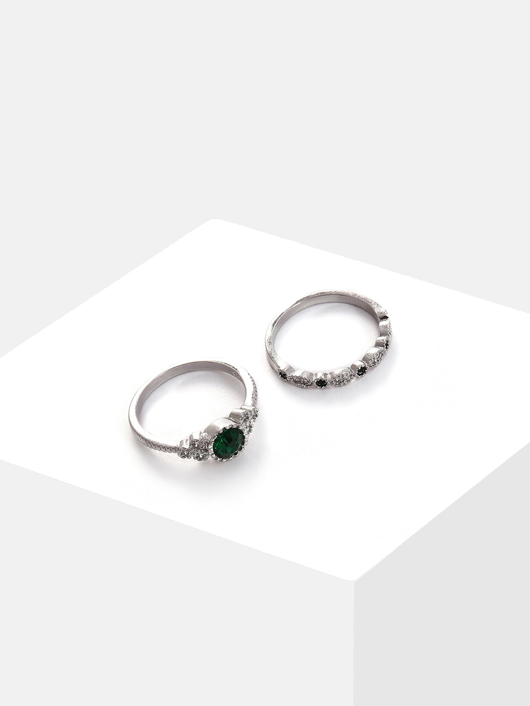 Pack Of 2 Silver Plated Designer Stone Ring