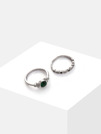 Pack Of 2 Silver Plated Designer Stone Ring