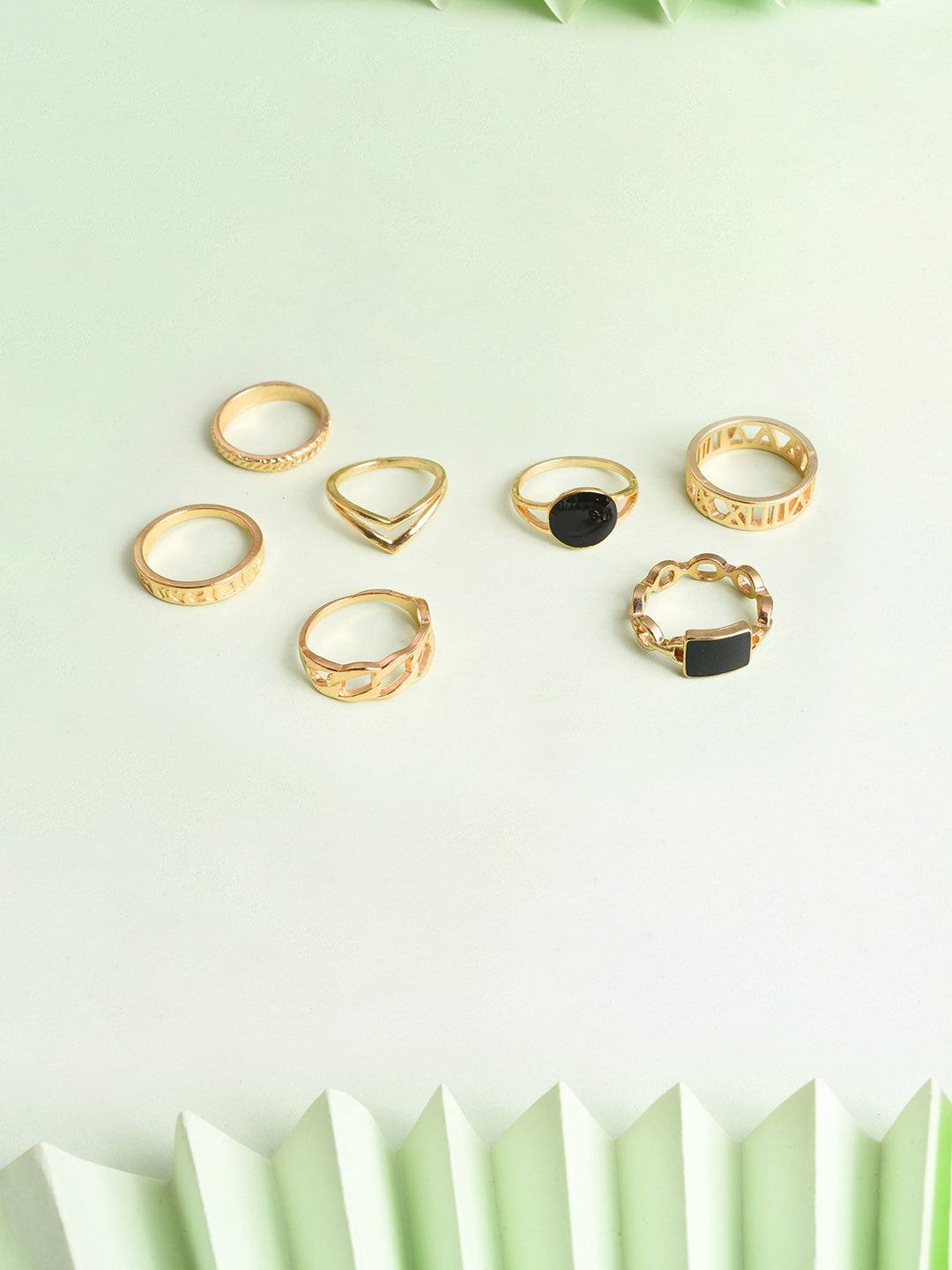 Pack Of 6 Gold Plated Designer Stone Ring
