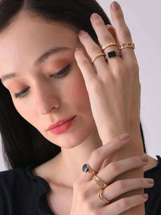 Pack Of 6 Gold Plated Designer Stone Ring