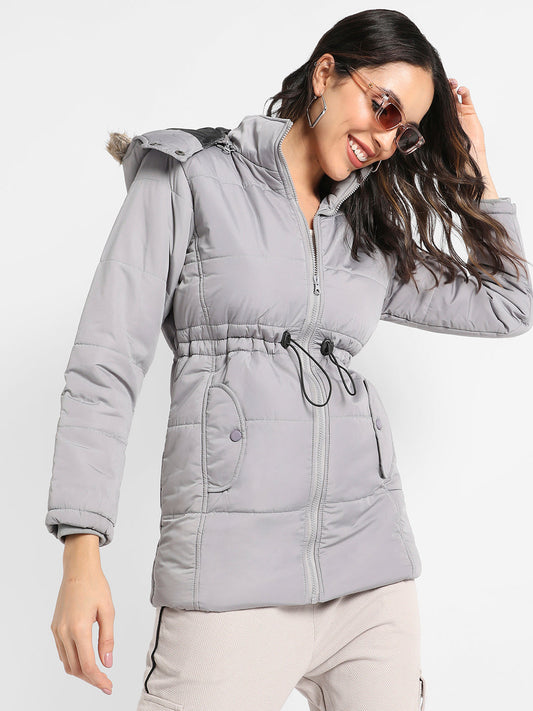 Detachable Hood Puffer Jacket With Fur Details