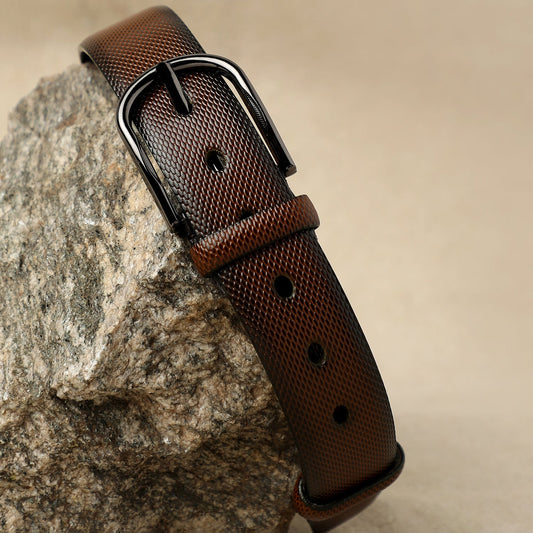 Brown Textured Formal Vegan Leather Leather Belt