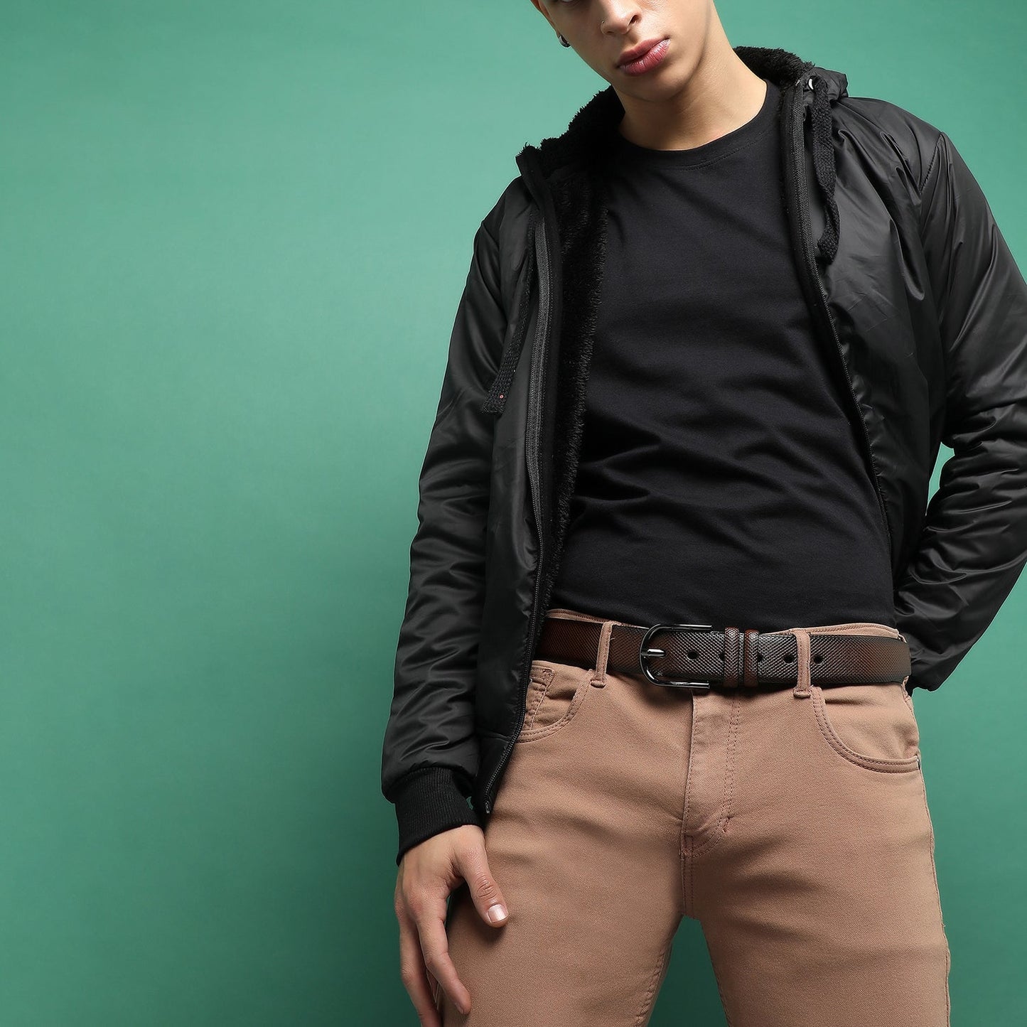 Brown Textured Formal Vegan Leather Leather Belt