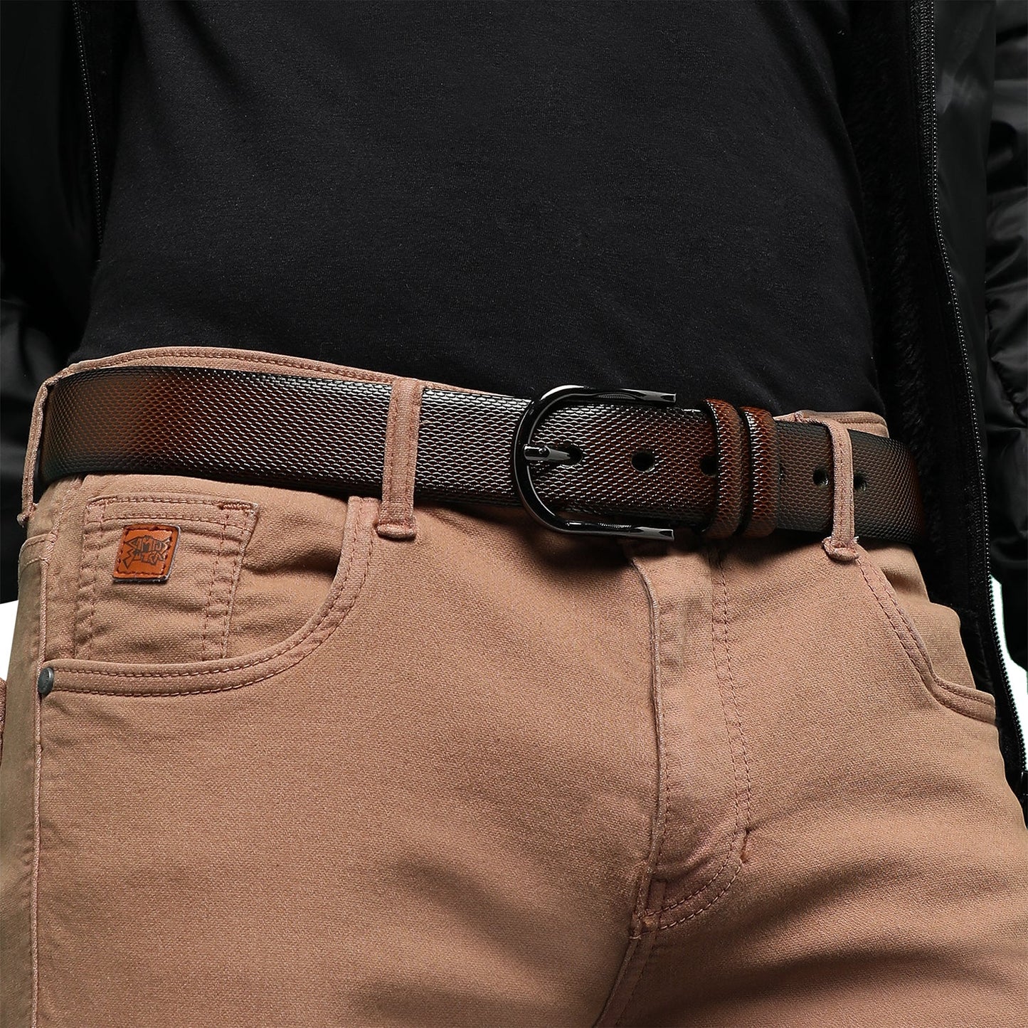 Brown Textured Formal Vegan Leather Leather Belt