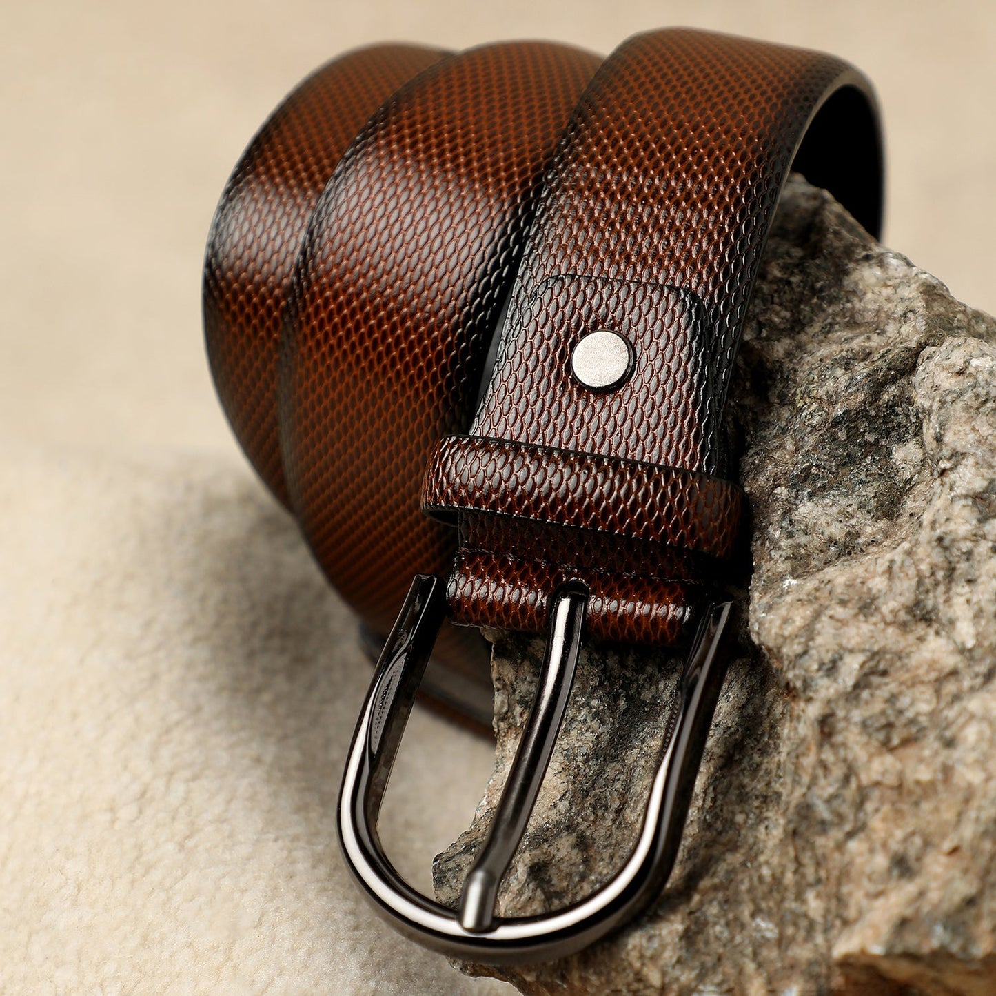 Brown Textured Formal Vegan Leather Leather Belt