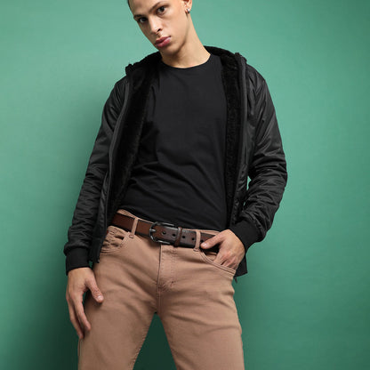 Brown Textured Formal Vegan Leather Leather Belt