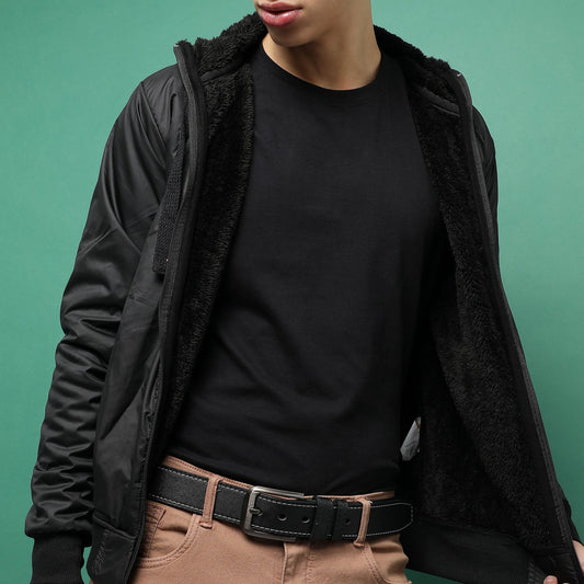 Black Textured Formal Vegan Leather Leather Belt