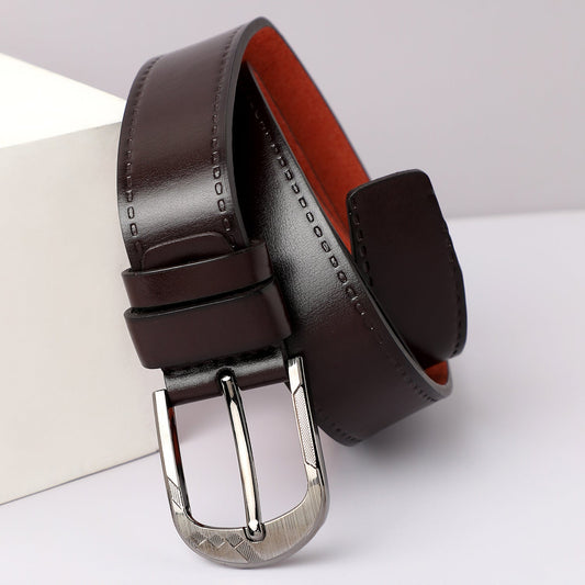 Brown Solid Formal Vegan Leather Leather Belt