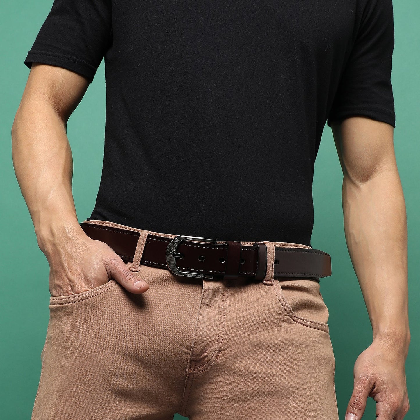 Brown Solid Formal Vegan Leather Leather Belt