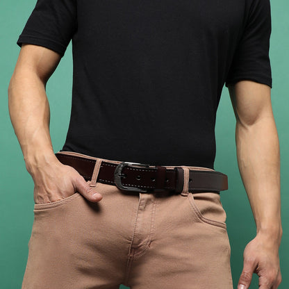 Brown Solid Formal Vegan Leather Leather Belt