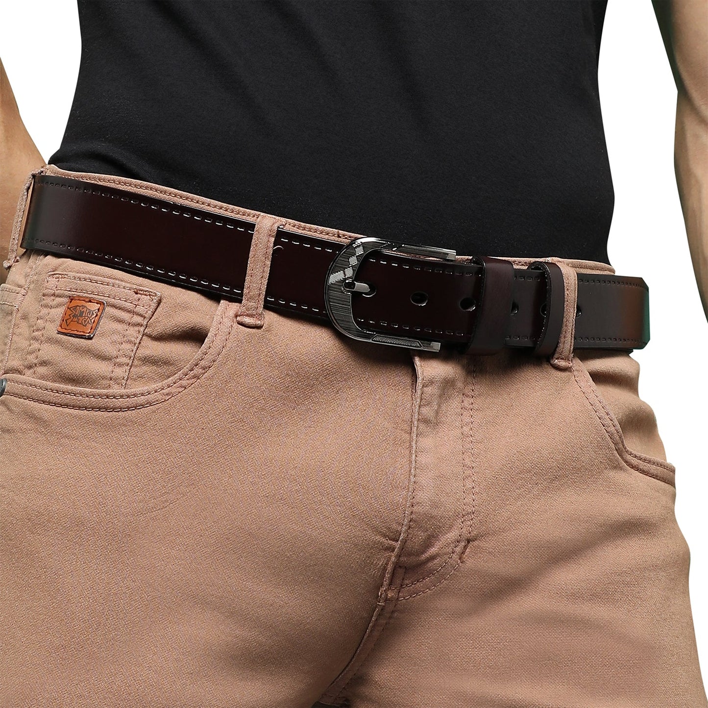 Brown Solid Formal Vegan Leather Leather Belt