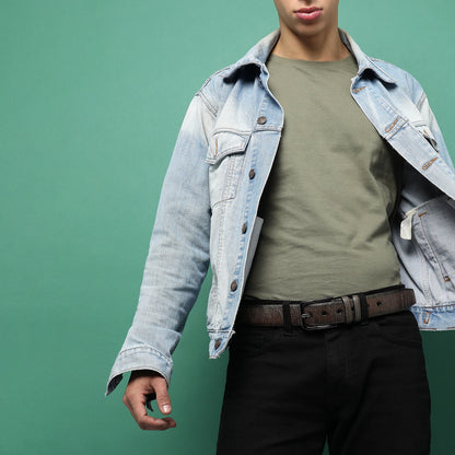 Brown Textured Formal Vegan Leather Leather Belt