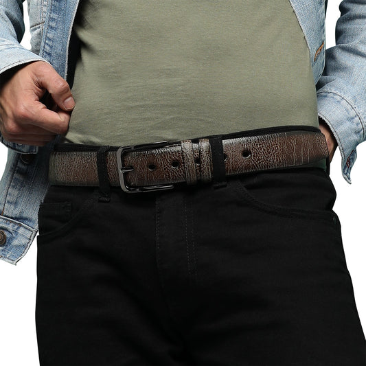 Brown Textured Formal Vegan Leather Leather Belt