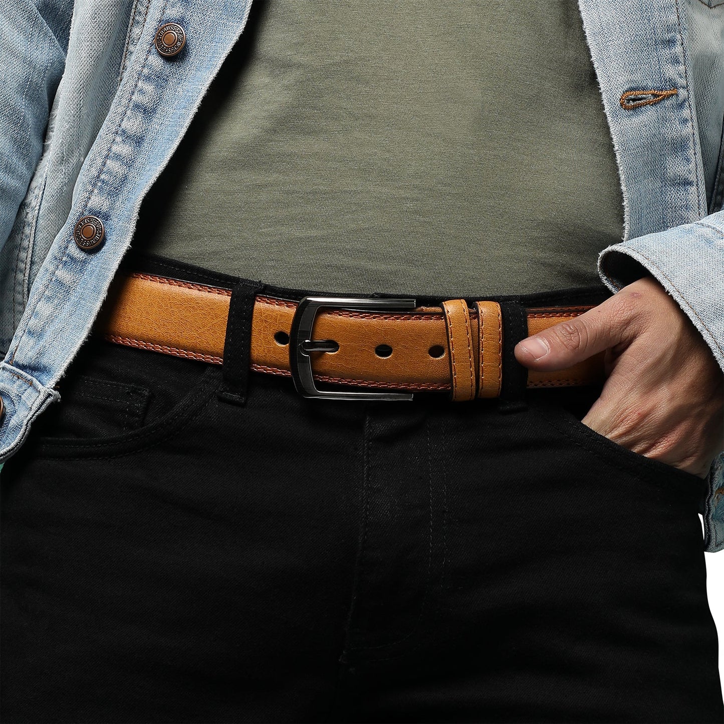 Mustard Textured Formal Vegan Leather Leather Belt