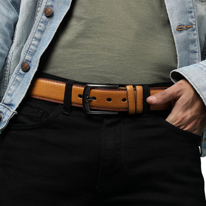 Mustard Textured Formal Vegan Leather Leather Belt