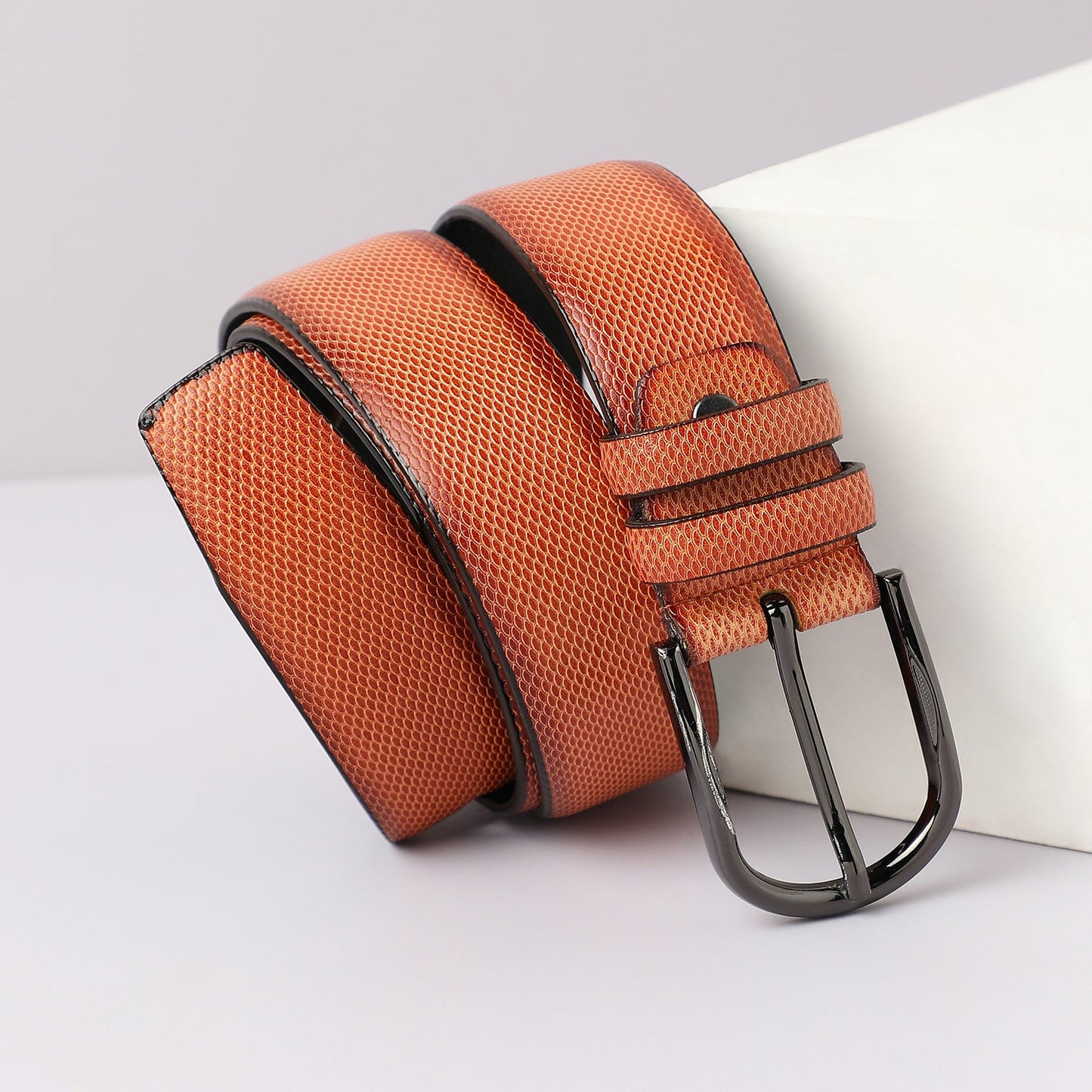 Brown Textured Formal Vegan Leather Leather Belt