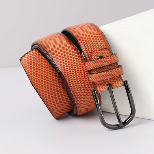 Brown Textured Formal Vegan Leather Leather Belt