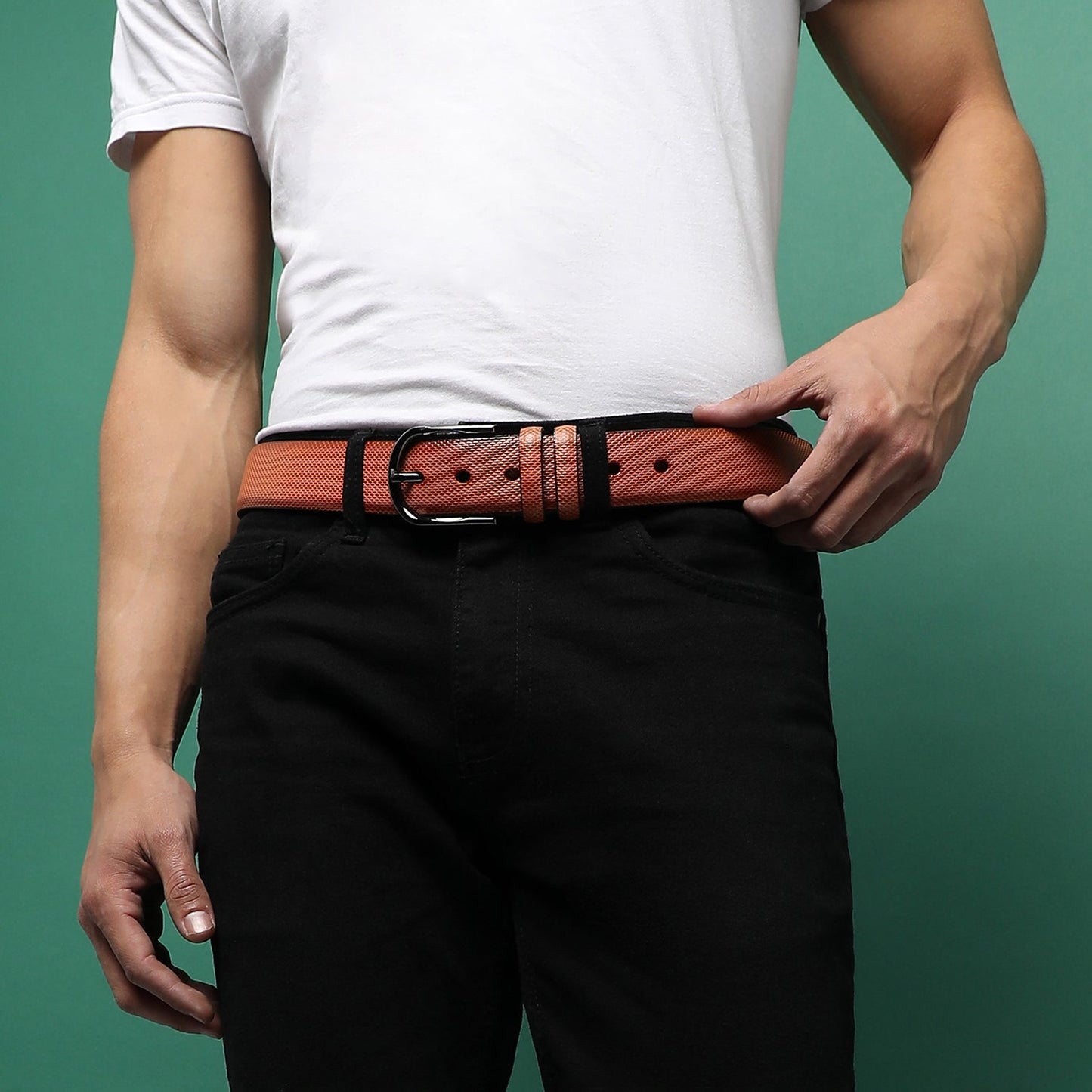 Brown Textured Formal Vegan Leather Leather Belt