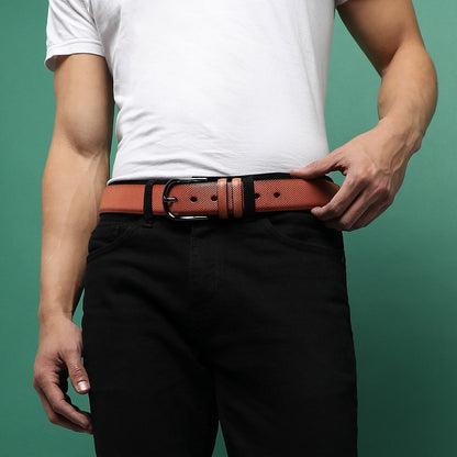 Brown Textured Formal Vegan Leather Leather Belt