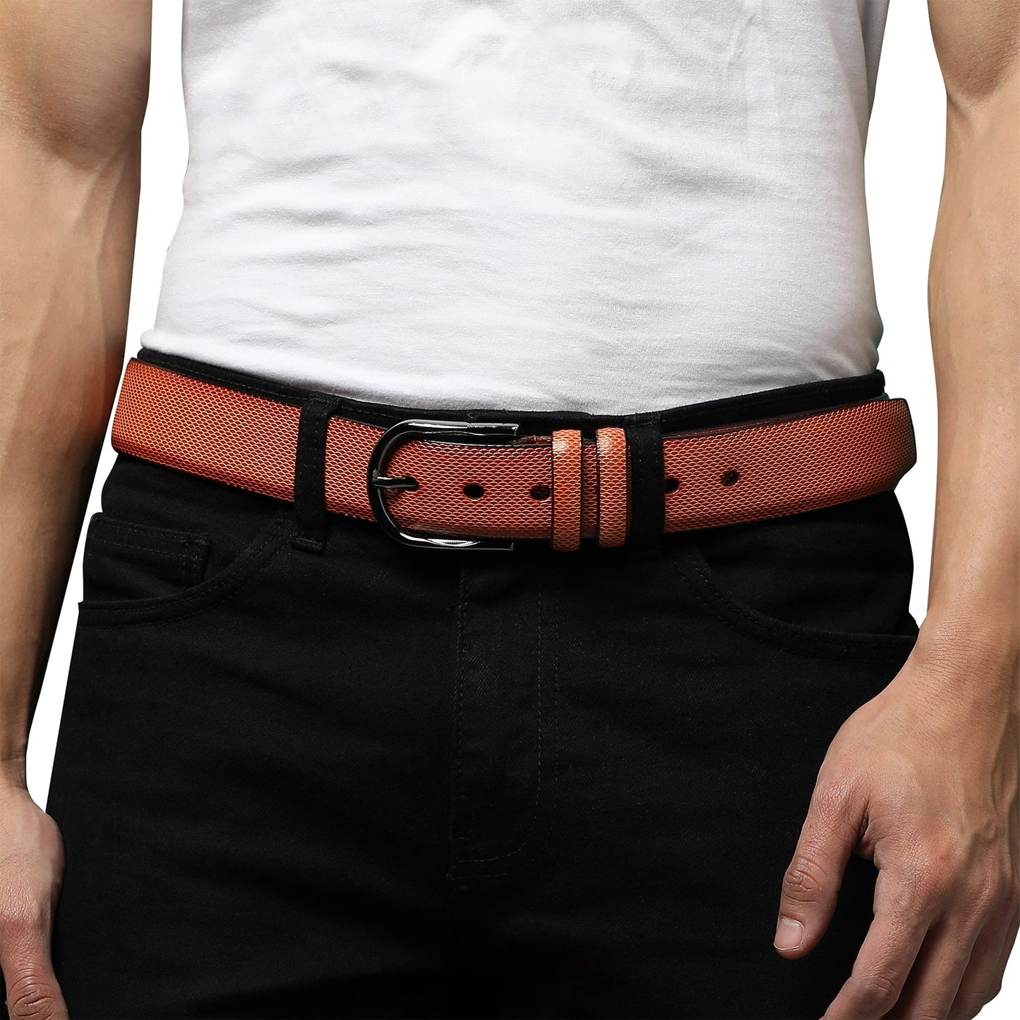 Brown Textured Formal Vegan Leather Leather Belt