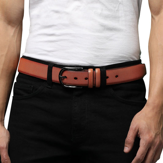 Brown Textured Formal Vegan Leather Leather Belt