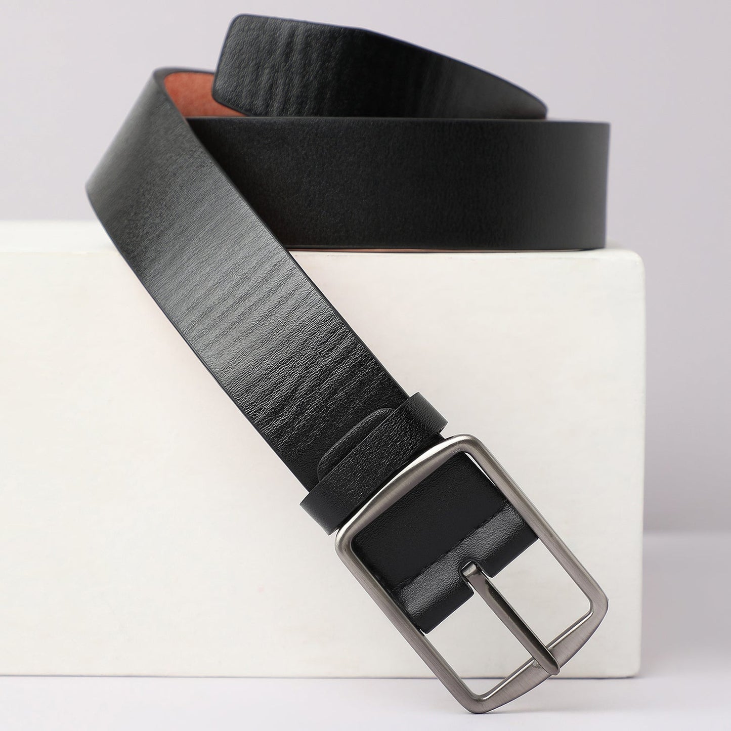 Black Textured Formal Vegan Leather Leather Belt