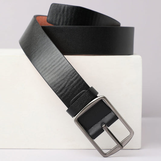 Black Textured Formal Vegan Leather Leather Belt