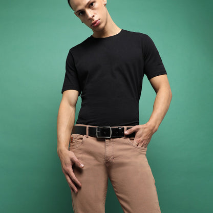 Black Textured Formal Vegan Leather Leather Belt