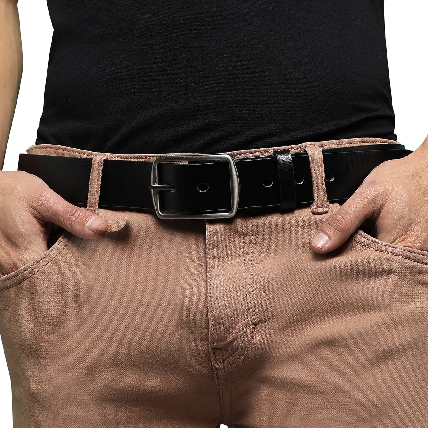 Black Textured Formal Vegan Leather Leather Belt