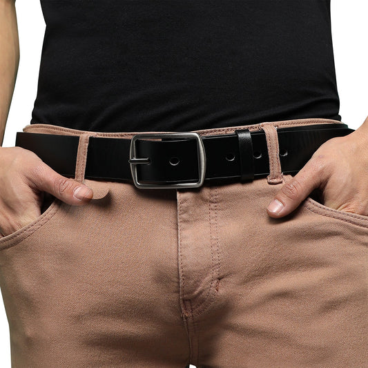 Black Textured Formal Vegan Leather Leather Belt