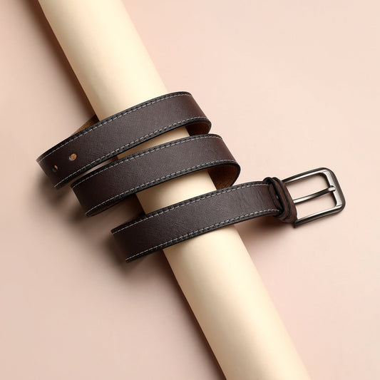 Brown Textured Formal Vegan Leather Leather Belt