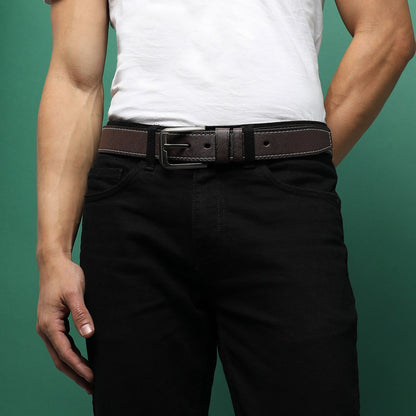 Brown Textured Formal Vegan Leather Leather Belt