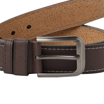 Brown Textured Formal Vegan Leather Leather Belt