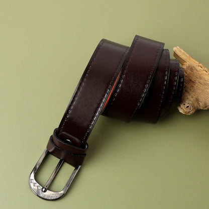 Brown Solid Formal Vegan Leather Leather Belt
