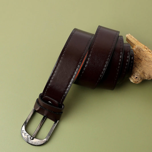 Brown Solid Formal Vegan Leather Leather Belt