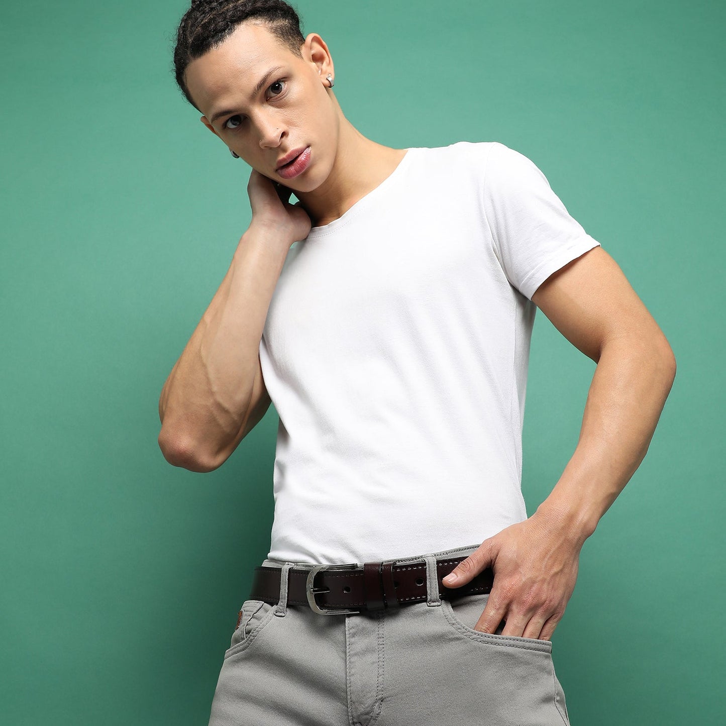 Brown Solid Formal Vegan Leather Leather Belt