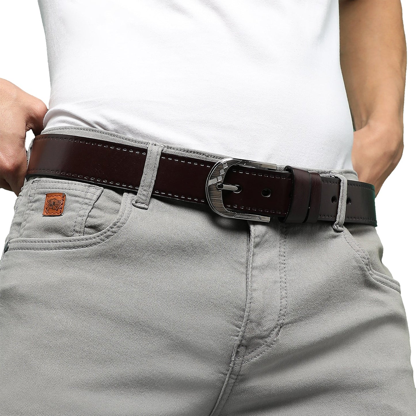 Brown Solid Formal Vegan Leather Leather Belt