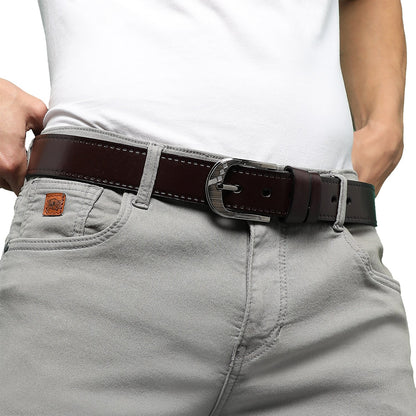 Brown Solid Formal Vegan Leather Leather Belt