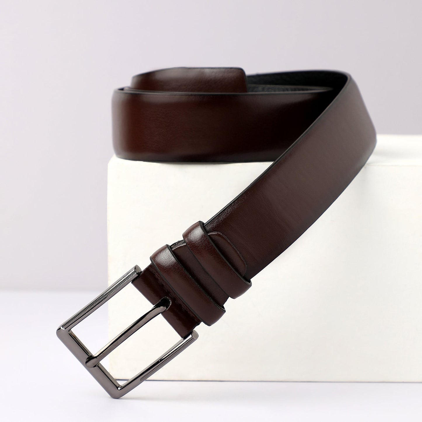 Brown Solid Formal Vegan Leather Leather Belt