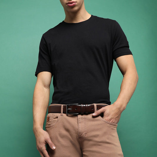 Brown Solid Formal Vegan Leather Leather Belt