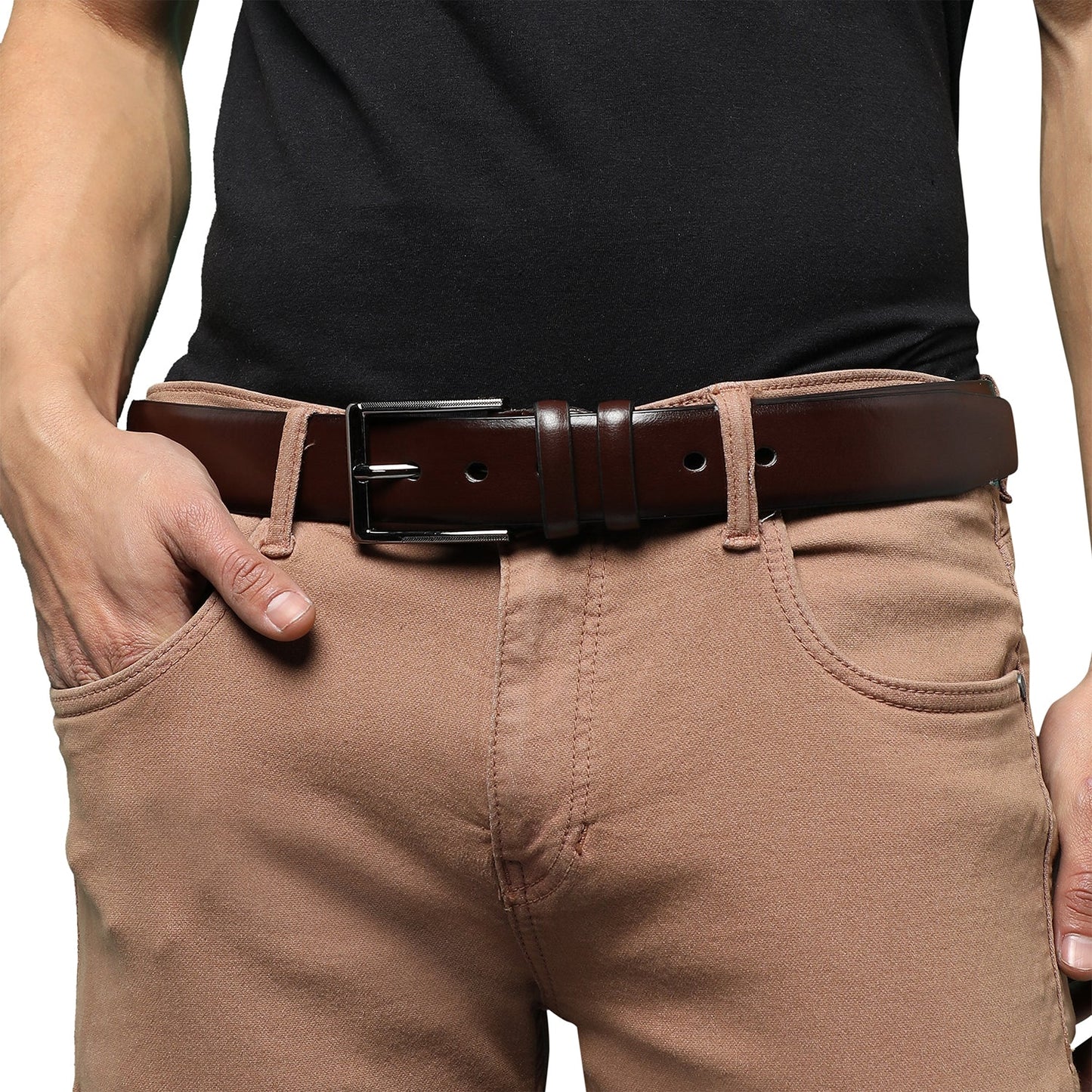 Brown Solid Formal Vegan Leather Leather Belt