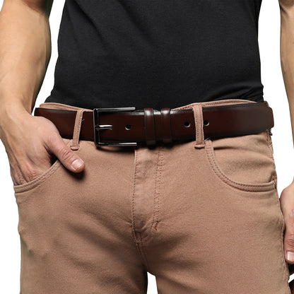 Brown Solid Formal Vegan Leather Leather Belt