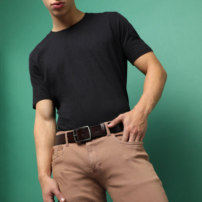 Brown Textured Formal Vegan Leather Leather Belt