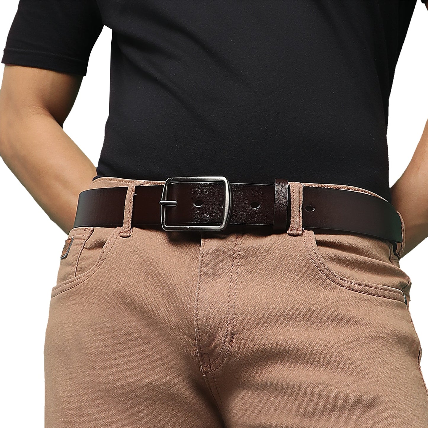 Brown Textured Formal Vegan Leather Leather Belt
