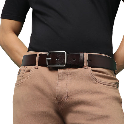Brown Textured Formal Vegan Leather Leather Belt