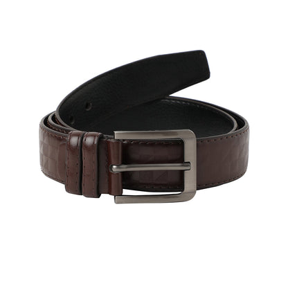 Brown Textured Formal Vegan Leather Leather Belt