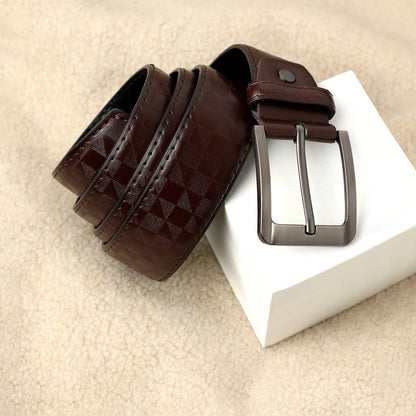 Brown Textured Formal Vegan Leather Leather Belt