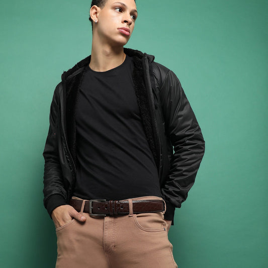 Brown Textured Formal Vegan Leather Leather Belt